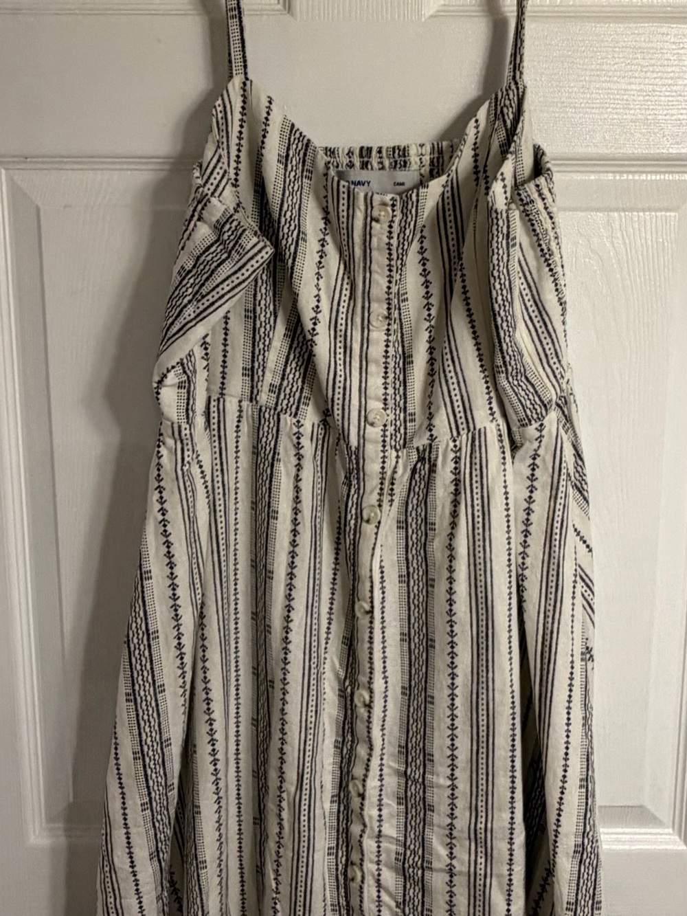 Old Navy Cream and Black Striped Button-Front Midi Sundress